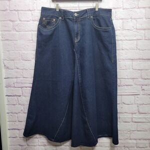 Y2K Ashley Stewart Dark Wash Denim Midi Skirt Sz 20W A Line Boho Cowgirl Western